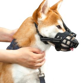 Dog Muzzle Dogs; Prevents Chewing and Biting; Basket Allows Panting and Drinking-Comfortable; Humane; Adjustable; With light reflection (Color: Reflective black)