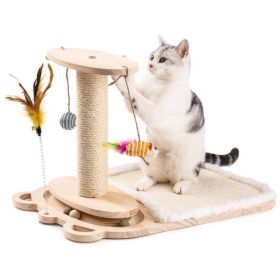 Cat Toy with Feather Stick Cat Scratching Post with Mat (Color: As pic show)